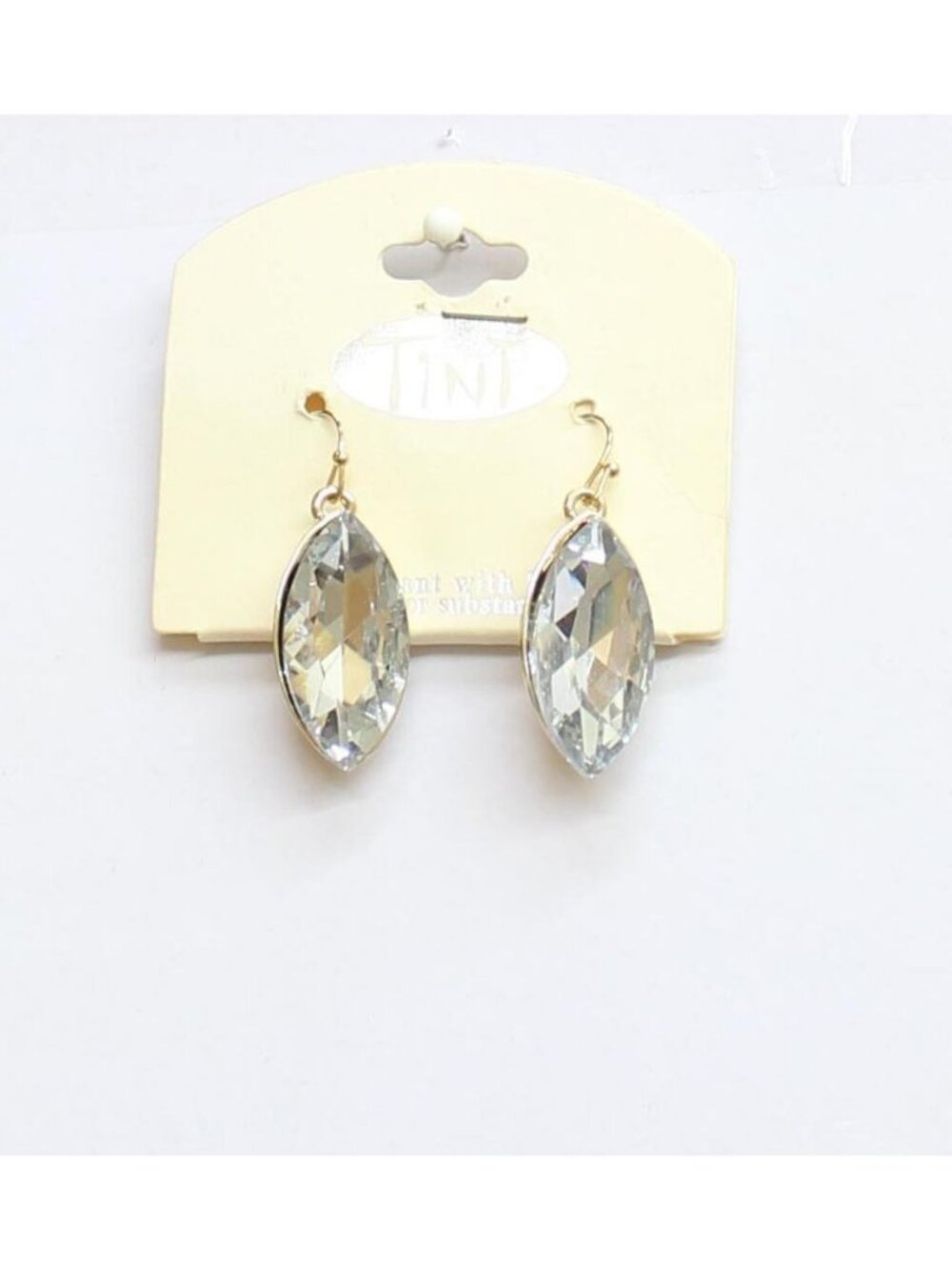 NWT Tint Fashion Teardrop Rhinestone Dangly Drop Earrings Gold / Clear 1.5"